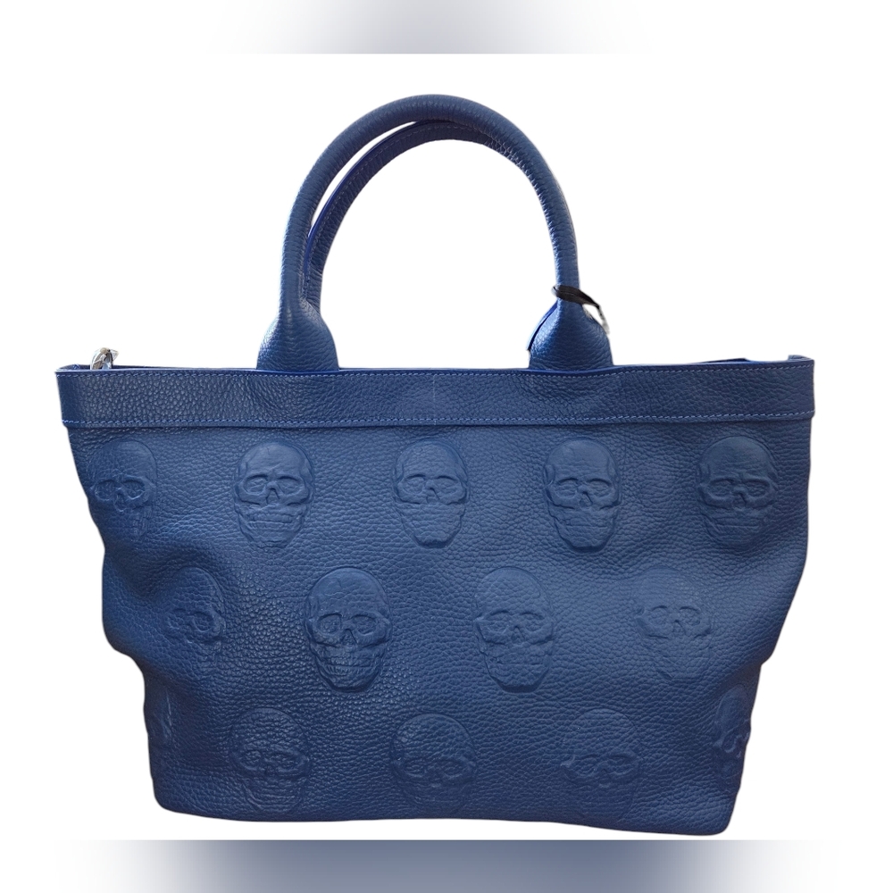 IO Pelle Italia NEW Large Skull Embossed Leather Satchel/Crossbody Bag Dust Bag - Picture 3 of 14